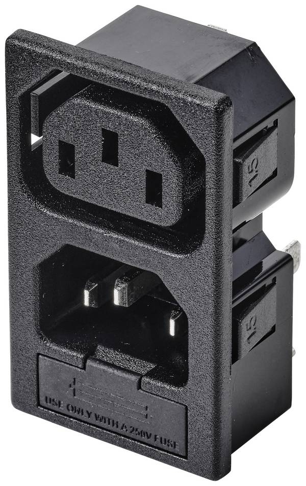 TRU COMPONENTS TC-10088388 Kaltgeräte-Steckverbinder C13 Buchse, Einbau vertikal, Stecker, Einbau vertikal Gesamtpolzahl: 3 10 A Schwarz 1 St.