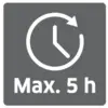 Ein Symbol mit einem Uhrpiktogramm und einem Pfeil, das maximal 5 Stunden anzeigt.