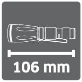 'Eine Taschenlampe, dargestellt im Querformat mit einer Länge von 106 mm.'