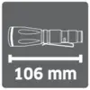 'Eine Taschenlampe, dargestellt im Querformat mit einer Länge von 106 mm.'