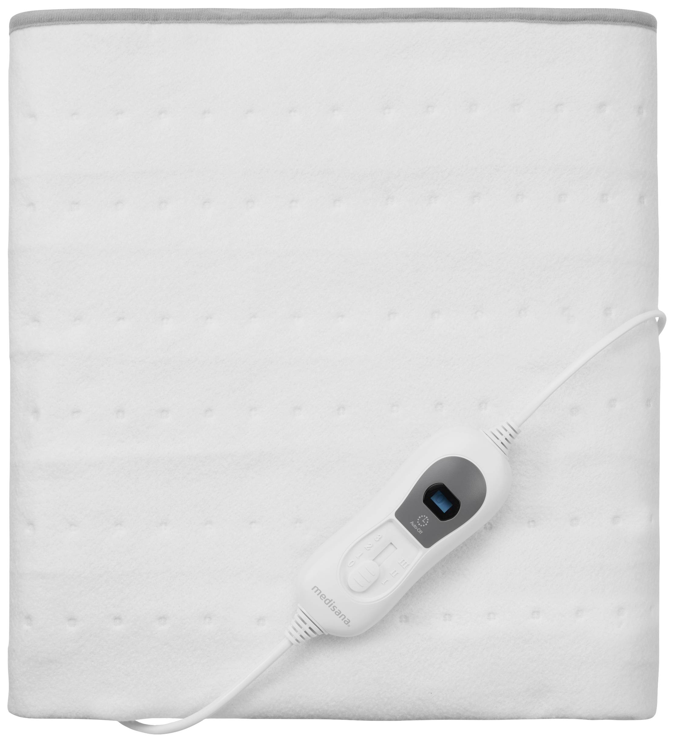 Weiße Wärmedecke mit integriertem Steuergerät für Temperaturregelung.