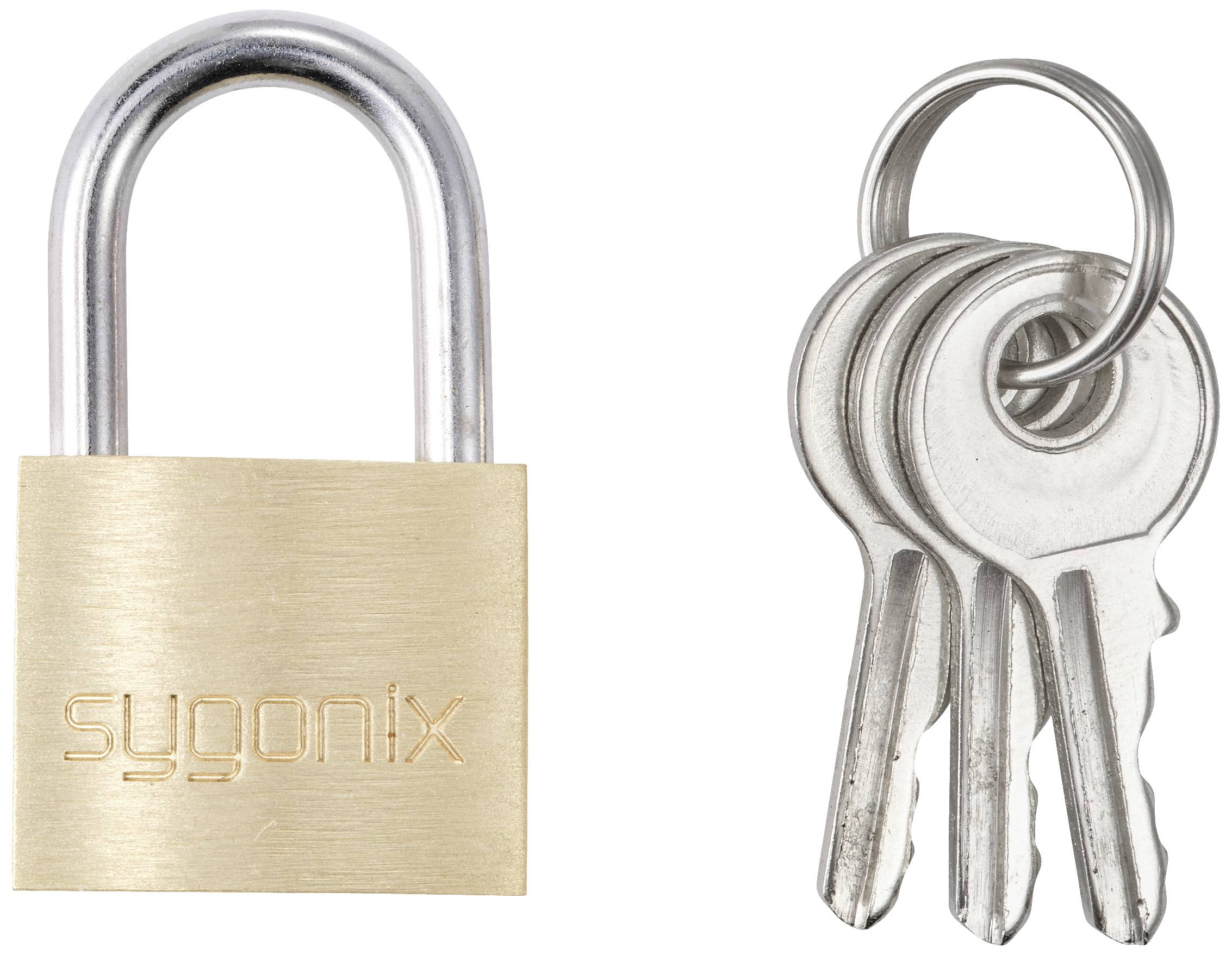 Sygonix SY-5045280 Hængelås 19.7 mm Forskellige Gyldengul Nøglelås