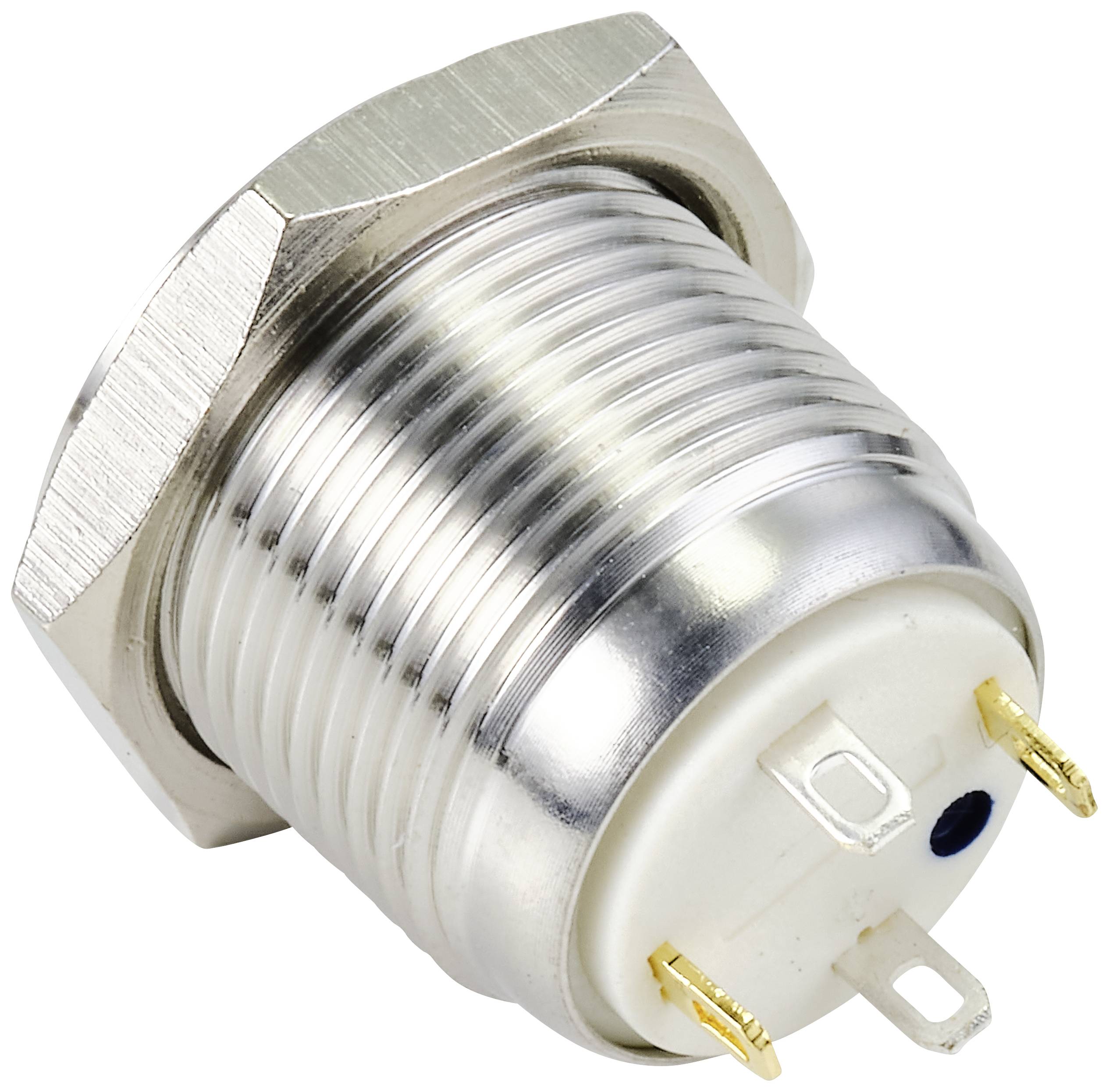 Metallschalter mit geriffeltem Gehäuse und drei Anschlussklemmen, geeignet für elektronische Geräte.