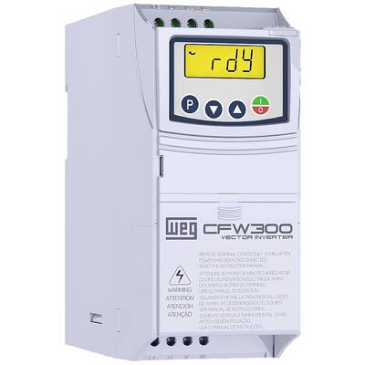 'WEG CFW-300 Vector Inverter', weißes Gehäuse, LED-Anzeige mit 'rdy', grüne und rote Tasten.