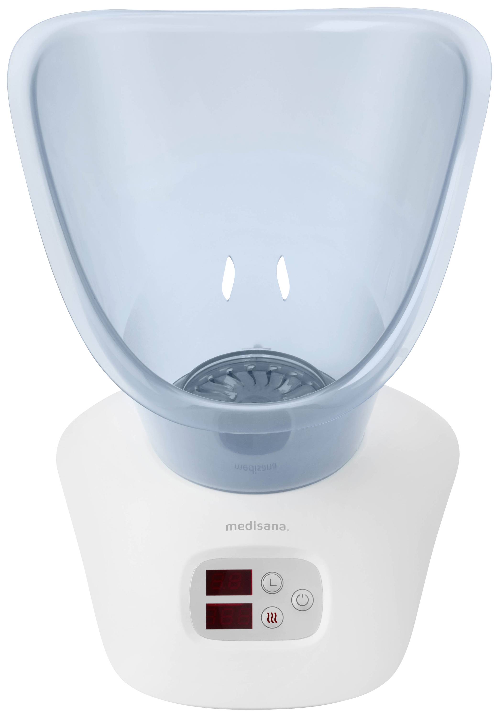 Verdampfergerät mit digitalem Display und Bedientasten. Oberer Teil besteht aus einer durchsichtigen Maske zum Inhalieren.