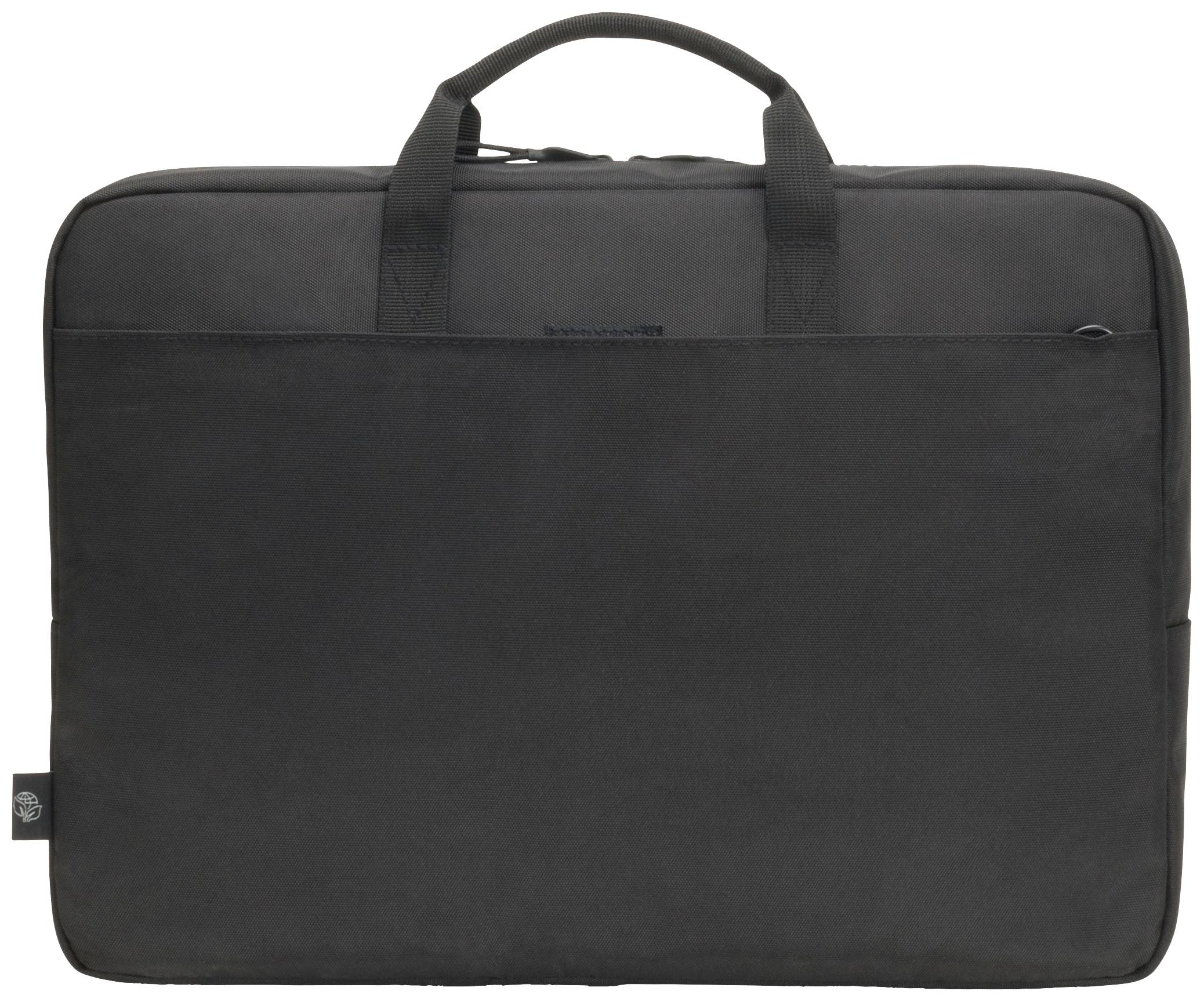 Eine schwarze Laptoptasche aus Stoff mit zwei Tragegriffen oben.