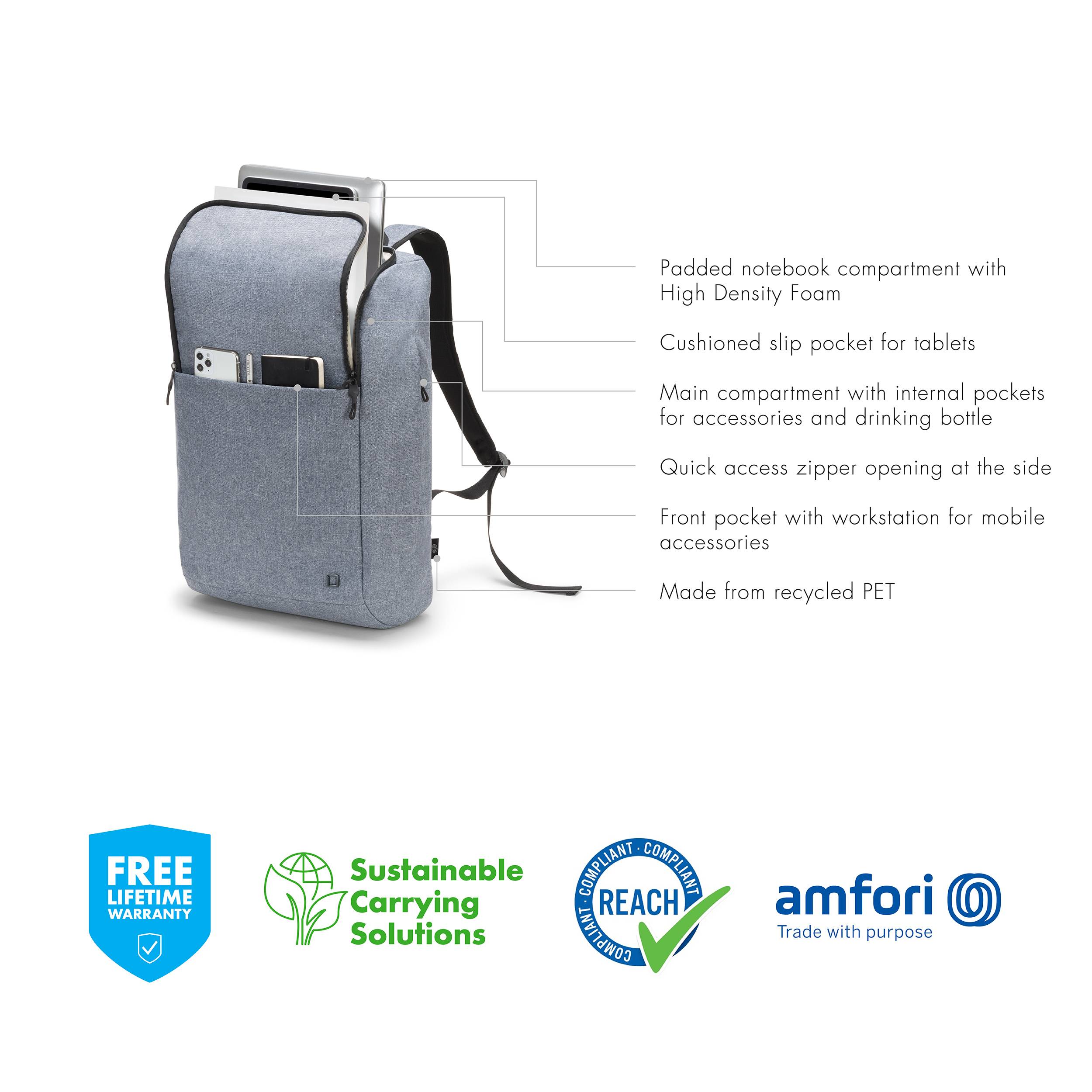 Dicota Notebook Rucksack Eco MOTION Passend für maximal: 39,6 cm (15,6") Denim, Blue-10