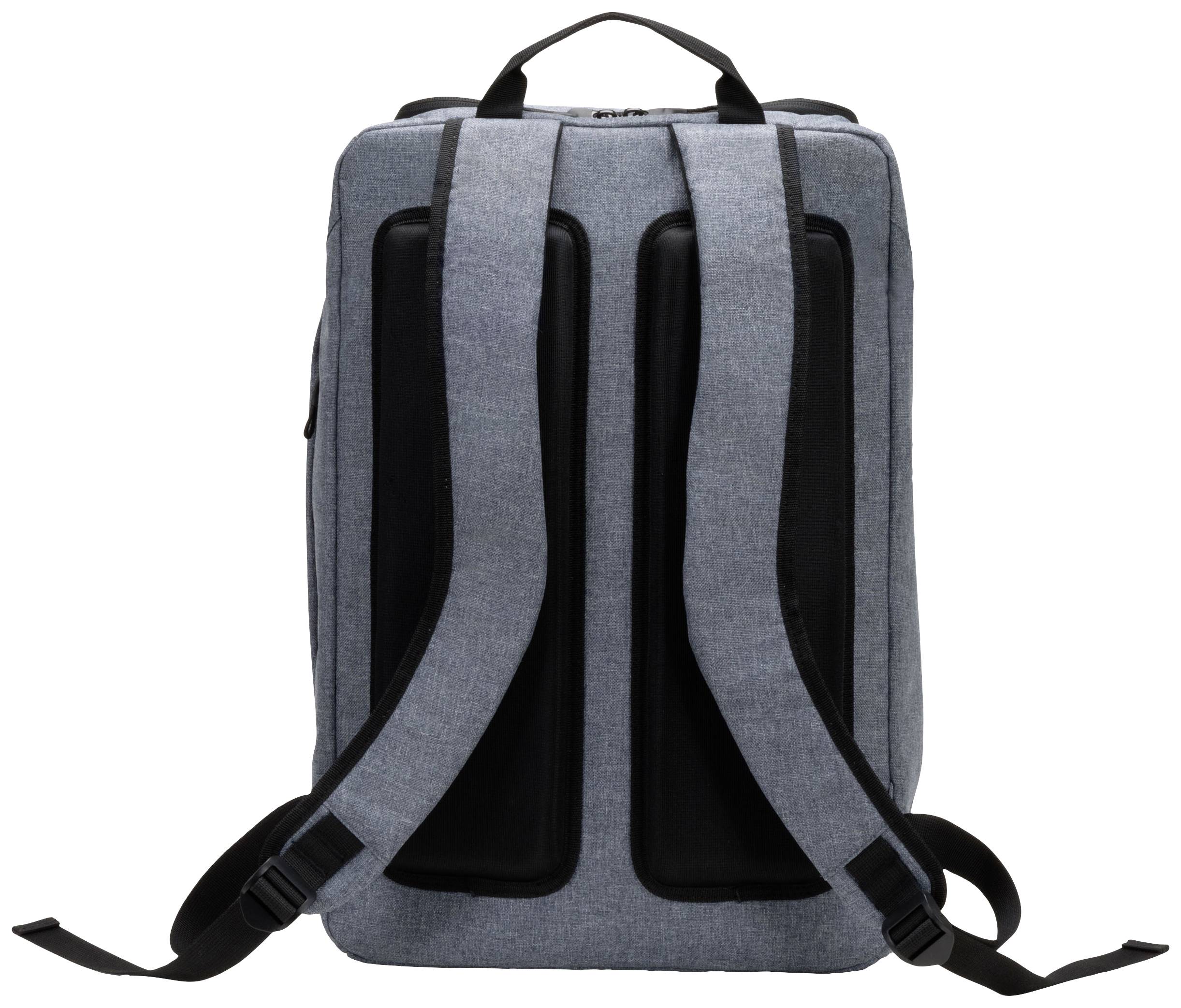 Grauer Rucksack mit schwarzen Trägern, Rückenpolsterung für Komfort. Ideal für Schule oder Reisen.