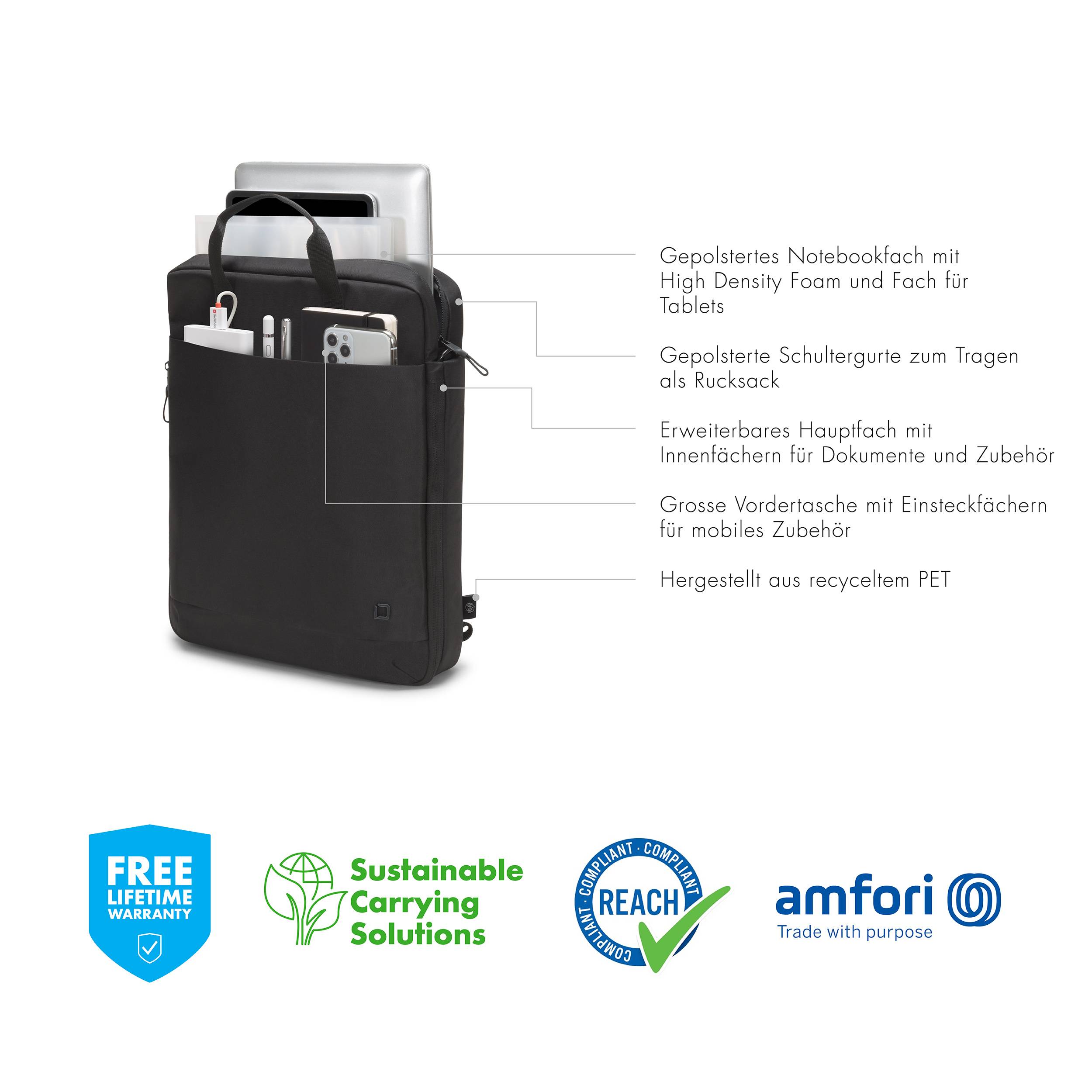 'Gepolsterte Notebooktasche mit Fächern für Laptop und Tablets, erweiterbares Hauptfach, Fronttasche; bestehend aus recyceltem PET.'