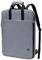Grauer, rechteckiger Rucksack mit schwarzen Trägern und einem Außentaschenfach, geeignet für Laptops oder Bürobedarf.