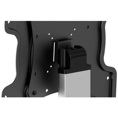 Ein Metallhalter für einen Bildschirm oder Monitor. Stabiler Arm mit mehreren Verstellpunkten, schwarz und silberfarben.