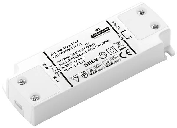 Dehner Elektronik SE 20-12VF (12VDC) LED-Trafo, LED-Treiber Konstantspannung 20 W 1.67 A 12 V/DC Möbelzulassung, Überlastschutz, Überspannung 1 St.