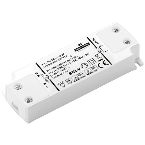 Dehner Elektronik SE 20-12VF (12VDC) LED-Trafo, LED-Treiber Konstantspannung 20 W 1.67 A 12 V/DC Möbelzulassung, Überlas...