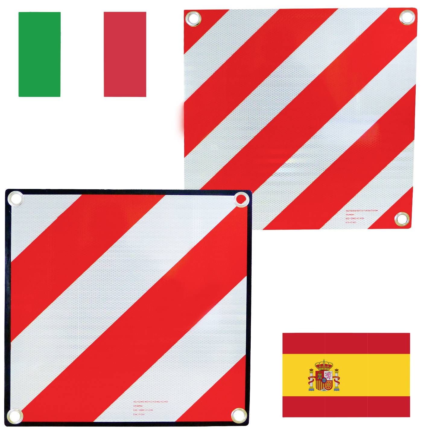 Warntafel zum wenden für Italien/Spanien Aluminium 50 x 50 cm Ösen