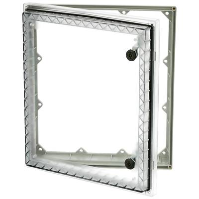 Ein rechteckiger Access Panel mit Kunststoffrahmen und Klappdeckel. Eignet sich zur Montage an Wänden oder Decken.