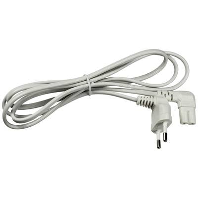 Weißes Netzkabel mit Schuko-Stecker, durch einen Kabelbinder zusammengerollt, für den Einsatz in Elektrogeräten geeignet.