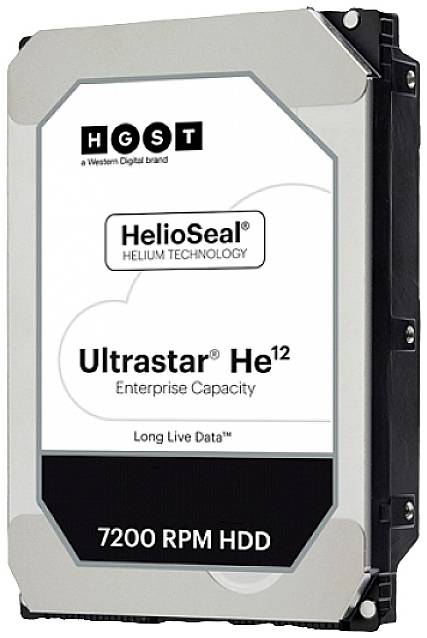 Festplatte HGST Ultrastar He12 mit Helium-Technologie, 7200 U/min, für Unternehmensanwendungen, hohe Speicherkapazität.