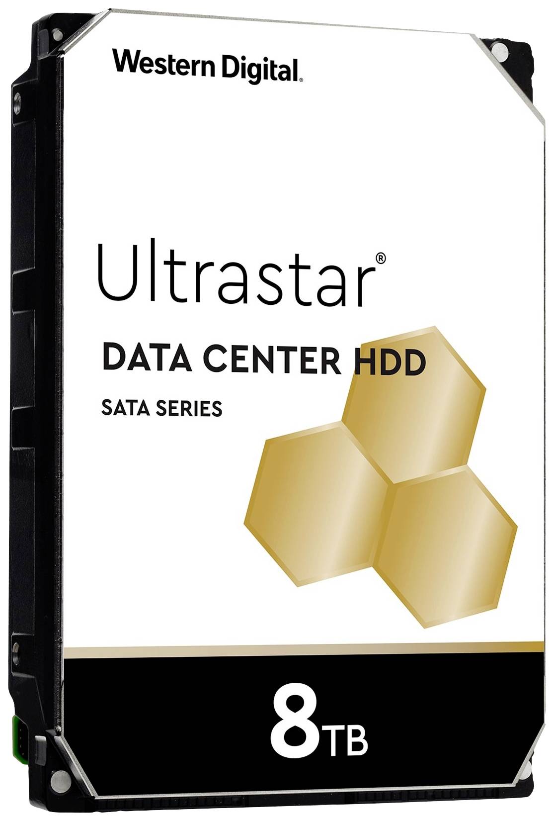 Eine externe Festplatte 'Western Digital Ultrastar' mit 8 TB Speicherkapazität, geeignet für Rechenzentren, aus der SATA-Serie.