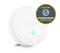 Ein weißes Rundgerät mit einem leuchtenden grünen Punkt. Daneben ein Badge mit der Aufschrift 'Jetzt mit Schimmelrisikoindikation'.
