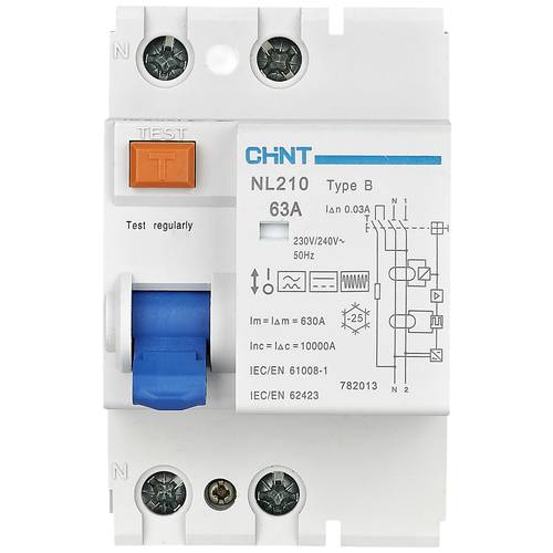 Thumbnail - Chint 782013 NL210 1PN 63A 30mA B 10kA FI-Schutzschalter B/10 kA 1polig 63 A 0.03 A 240 V