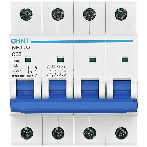 Thumbnail - Chint 179742 NB1-63 4P C16 6kA DB Leitungsschutzschalter 4polig 16 A 240 V, 415 V