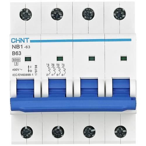 Thumbnail - Chint 179728 NB1-63 4P B16 6kA DB Leitungsschutzschalter 4polig 16 A 240 V, 415 V
