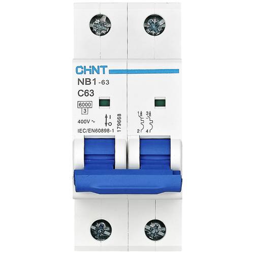Thumbnail - Chint 179667 NB1-63 2P C6 6kA DB Leitungsschutzschalter 2polig 6 A 240 V, 415 V