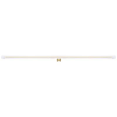 Ein schlanker, weißer, rechteckiger LED-Lichtstreifen mit goldenem Clip in der Mitte zur Befestigung.