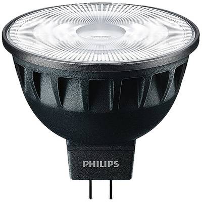 LED-Spotlicht in schwarzem Gehäuse von Philips, seitlich abgebildet mit zwei Pins unten.