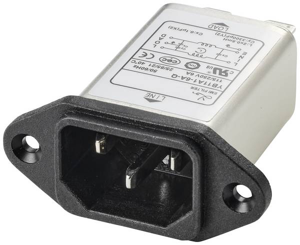 TRU COMPONENTS TC-10101412 Netzfilter mit Kaltgerätebuchse 250 V/AC 6 A 0.8 mH (L x B x H) 58 x 22.8 x 50 mm 1 St.