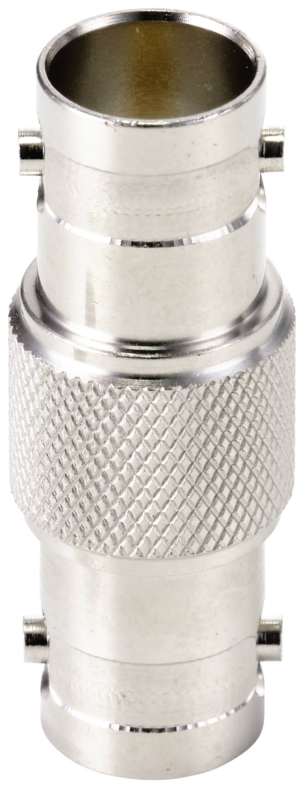 Metallverbinder, zylindrisch, mit geriffelten Elementen zur Verbesserung der Griffigkeit. Überträgt elektrische Signale.