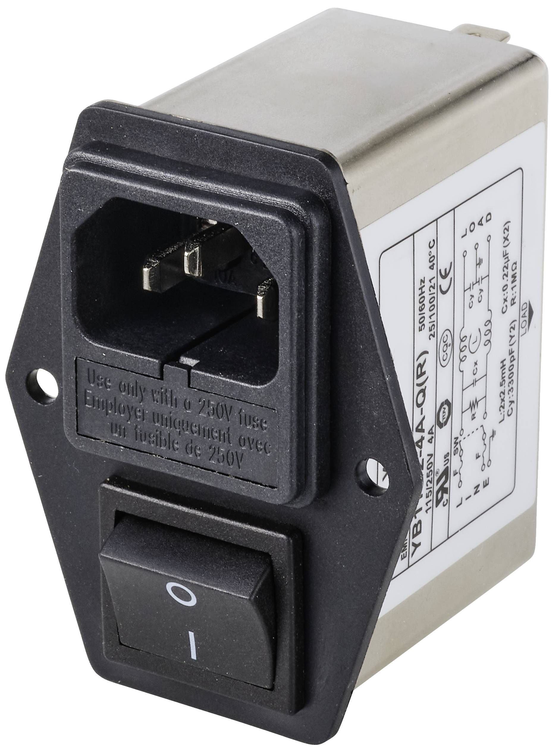 TRU COMPONENTS TC-10101524 Line filter IEC socket switch 250VAC 4A...