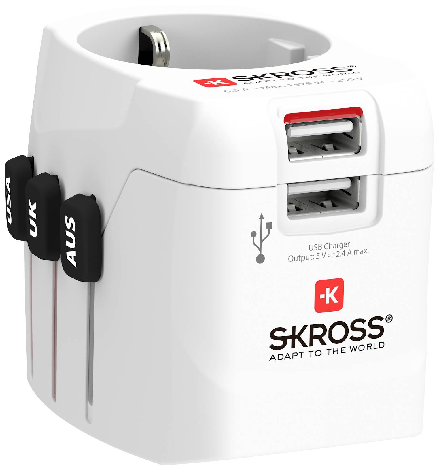 SKROSS Länderstecker Pro Light USB World (2xA) white