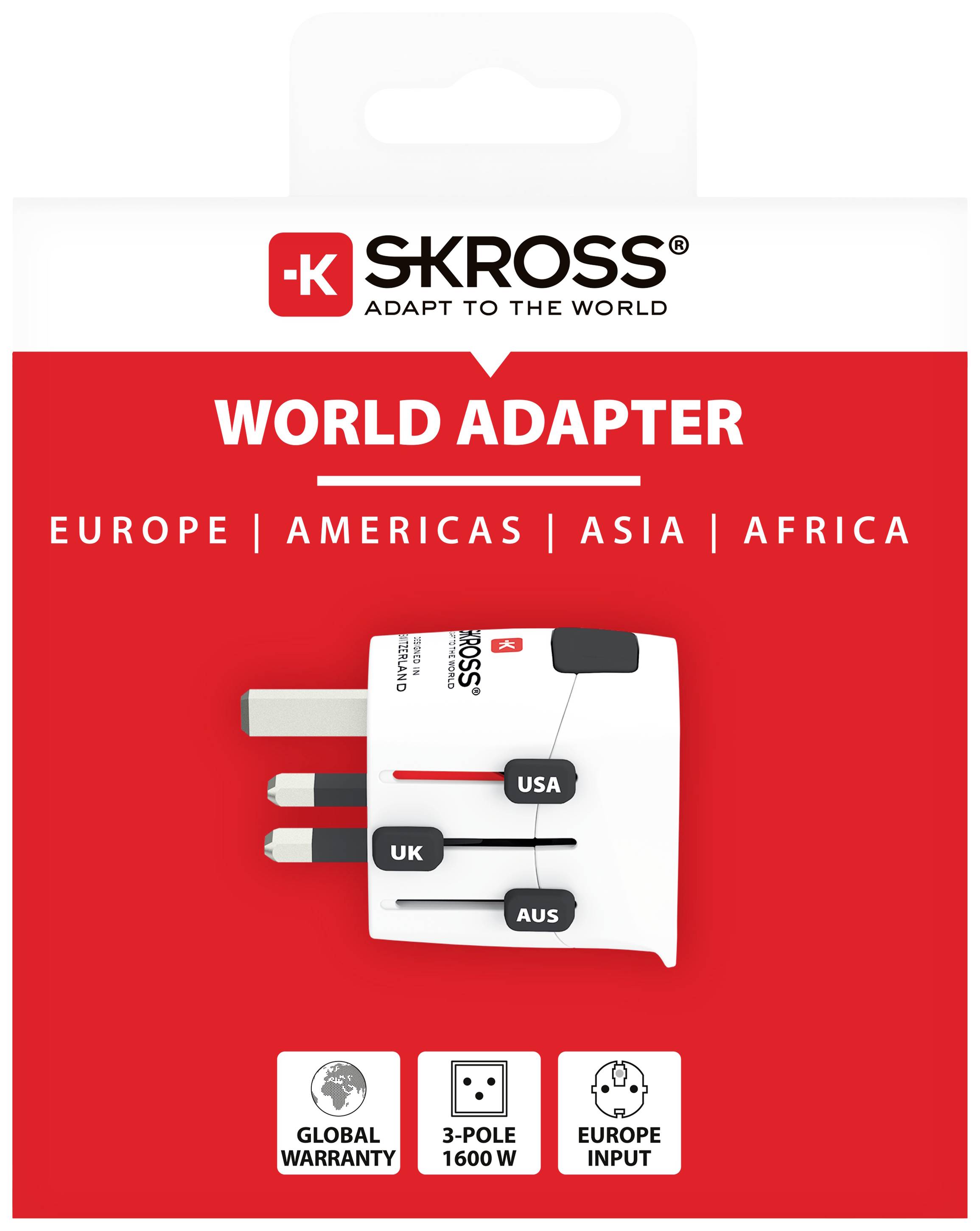 SKROSS World Travel Adapter with Ground Plugs no CH & IT-4