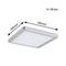 Quadratische LED-Deckenleuchte mit Maßen 190 mm x 190 mm und Höhe von 28 mm.