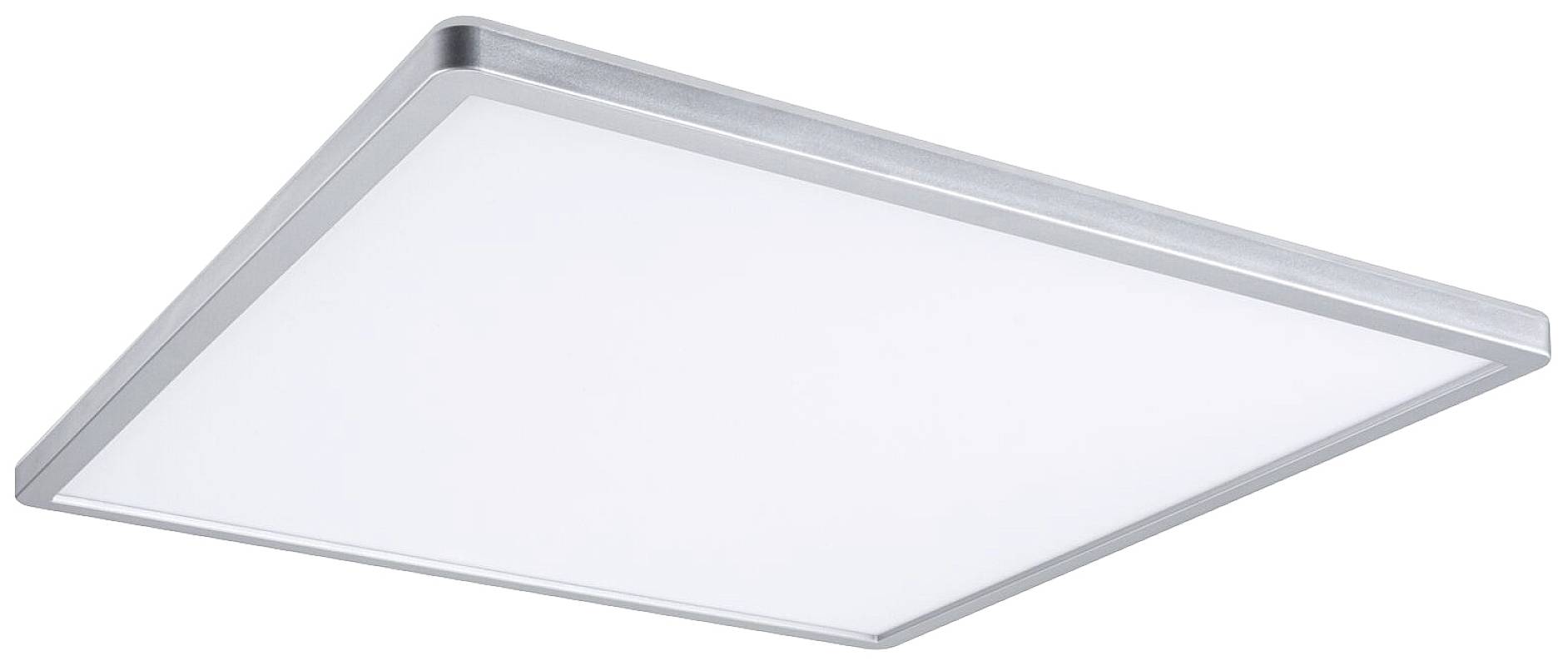 Rechteckige LED-Deckenleuchte mit silbernem Rahmen und weißer Abdeckung. Minimalistisches Design, passend für moderne Innenräume.