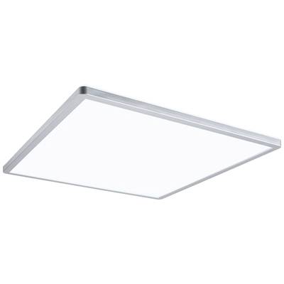 Ein rechteckiges LED-Deckenpanel mit silbernem Rahmen, flach und leuchtend weiß.
