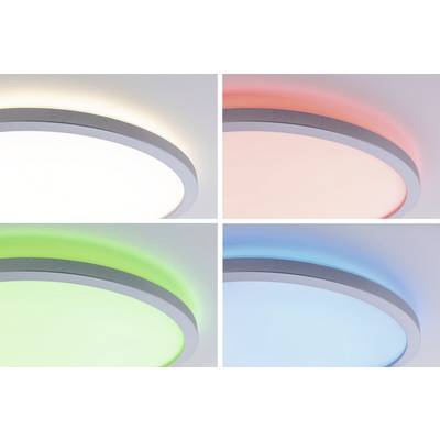 LED-Deckenleuchten in vier Farben: Weiß, Rot, Grün und Blau, zeigen verschiedene Lichtstimmungen.