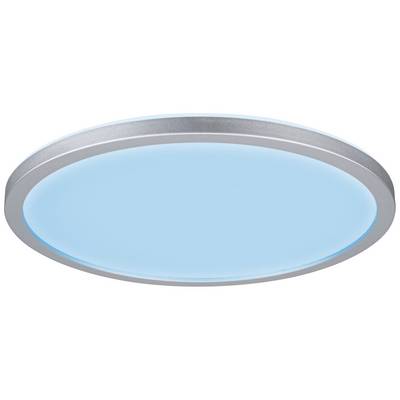'Runde, flache Deckenleuchte mit blauem Licht und silbernem Rand, modernes Design.'