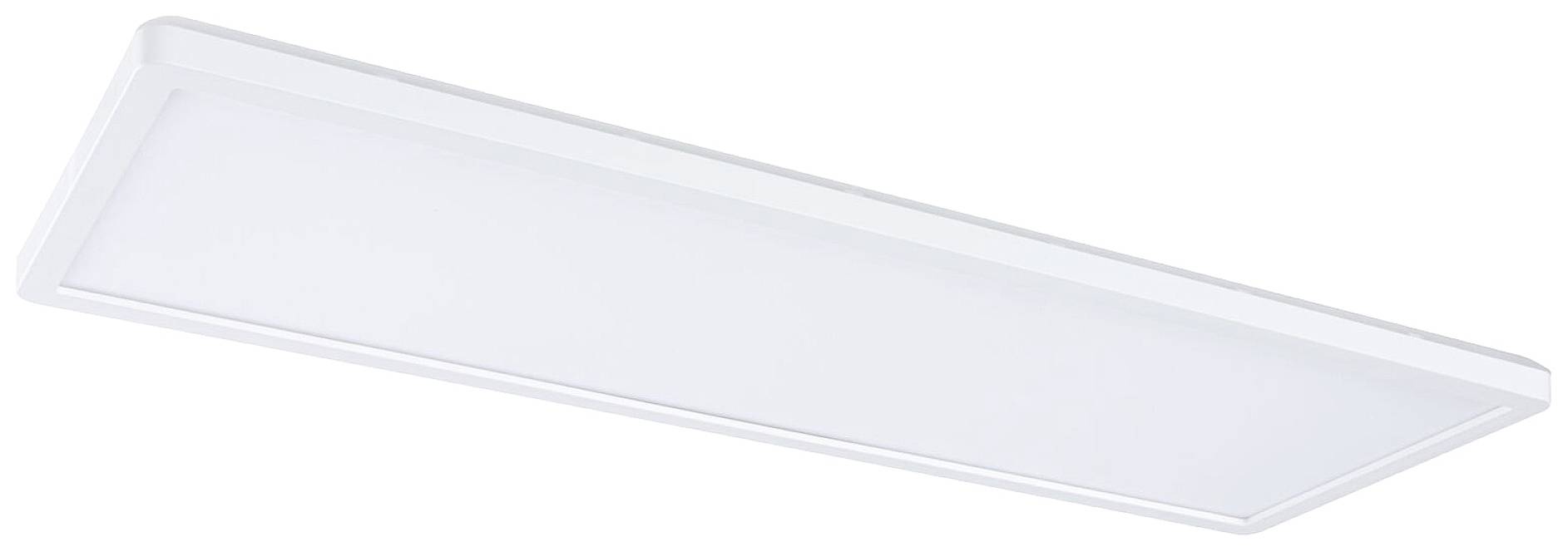 Rechteckige weiße LED-Deckenleuchte mit schlichtem, modernem Design.