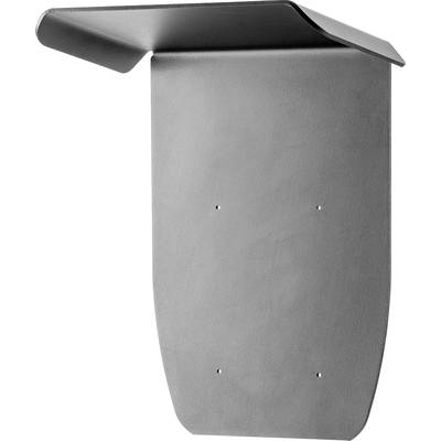 Graue Wandhalterung aus Metall mit abgewinkeltem oberen Rand und vier Befestigungslöchern. Schlichtes, modernes Design.