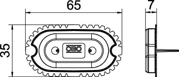 Technische Zeichnung eines ovalen Bauteils mit Abmessungen: Breite 65 und Höhe 35. Seitliche Ansicht zeigt Tiefe von 7.