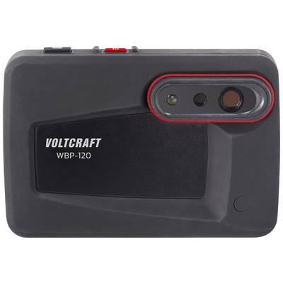 Tragbare Voltcraft WBP-120 Kamera in schwarzem Gehäuse, mit zwei Linsen und einem LED-Licht, von vorne gezeigt.