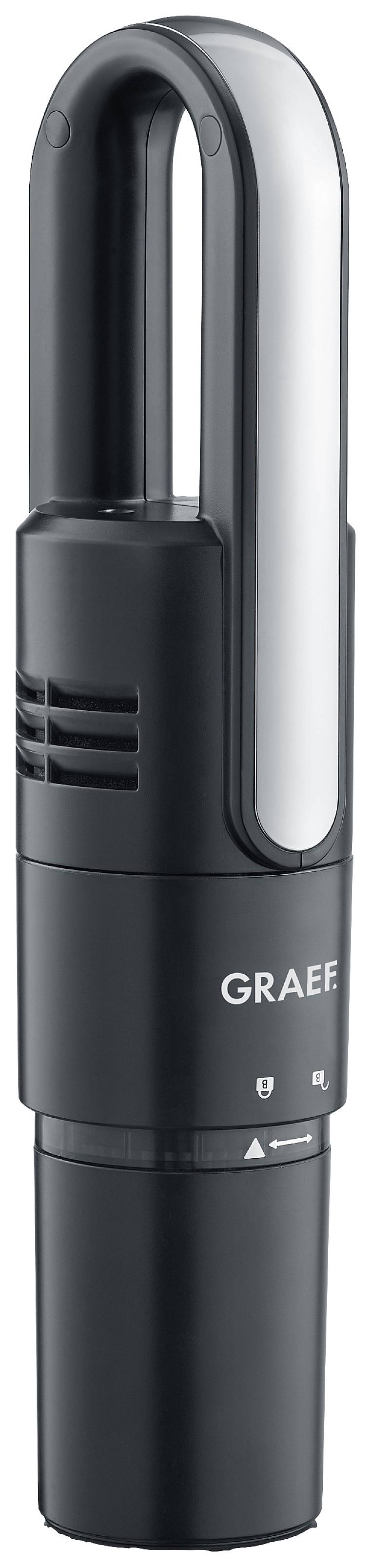 Kaffeemühlen-Reinigungsbürste von Graef, schwarz, mit ergonomischem Griff und Borsten aus Kunststoff, für schonende Reinigung geeignet.