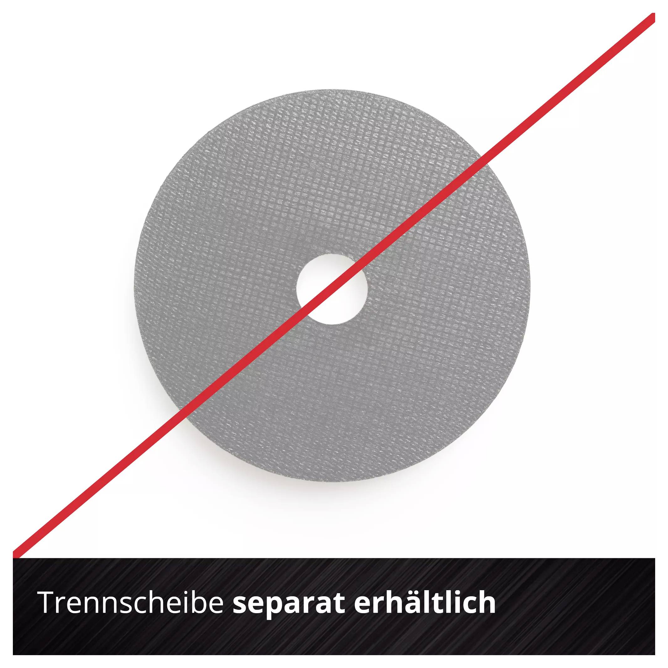 Eine Trennscheibe mit einer diagonalen roten Linie durchkreuzt. Unten steht 'Trennscheibe separat erhältlich'.
