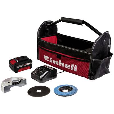 Tragetasche mit Einhell-Logo, inkl. Akku, Ladegerät und Zubehör; ideal für Elektrowerkzeugnutzer.