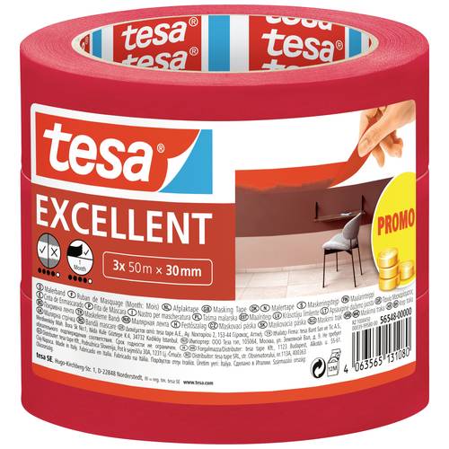 tesa EXCELLENT 56548-00000-00 Kreppband Rot (L x B) 50 m x 30 mm 3 St.
