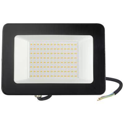 'LED-Fluter' mit rechteckigem, schwarzem Rahmen und gelbem LED-Muster in der Mitte. Ein Kabel ragt seitlich heraus. Ideal für Außenbeleuchtung.