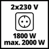 '2x230 V, 1800 W, max. 2000 W' auf Schild mit Steckdosensymbol.