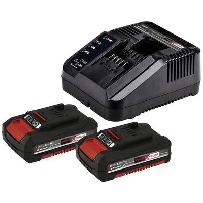 Batterieladegerät mit zwei wiederaufladbaren Akkus, passend für Einhell Power X-Change Systeme.